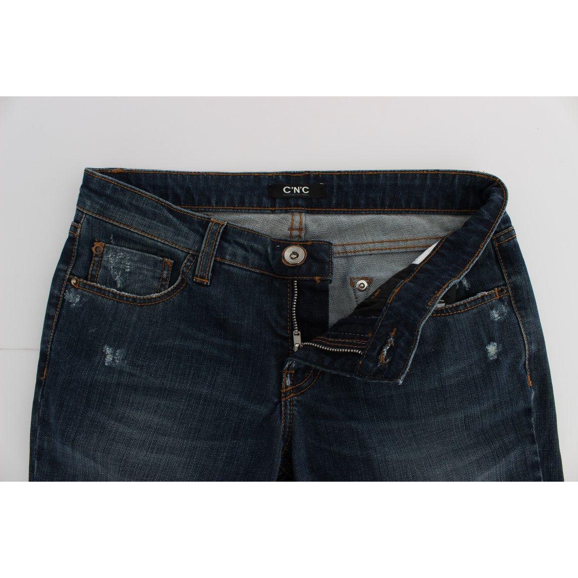 时尚蓝色常规版型设计师款牛仔裤