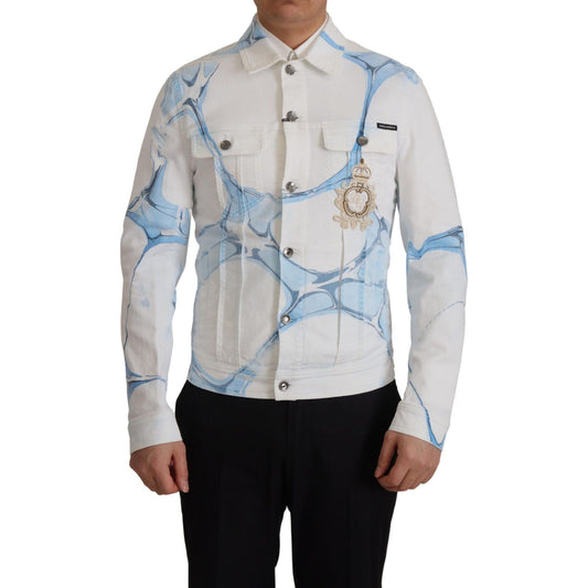 Dolce & Gabbana White Cotton Logo Embroidery Denim Jacket
