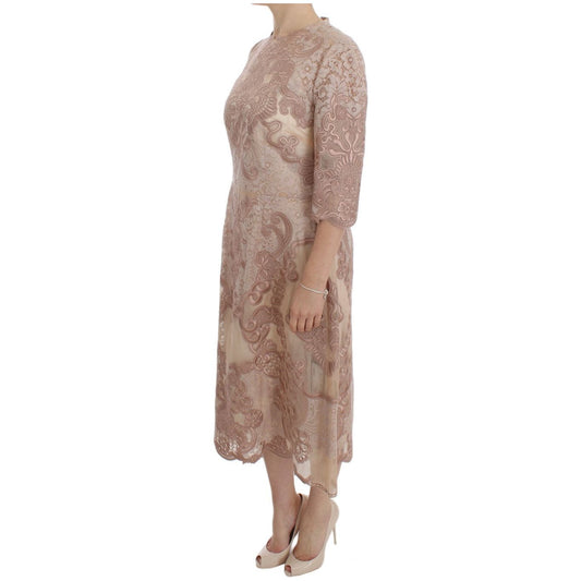 Dolce & Gabbana Elegant Pink Lace Embroidered Shift Dress