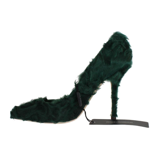 Dolce & Gabbana Elegant Green Xiangao Fur Leather Pumps Dolce & Gabbana