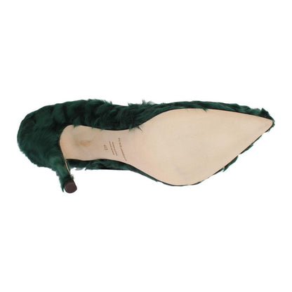 Dolce & Gabbana Green Xiangao Lamb Fur Leather Pumps