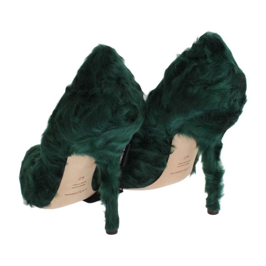 Dolce & Gabbana Elegant Green Xiangao Fur Leather Pumps Dolce & Gabbana