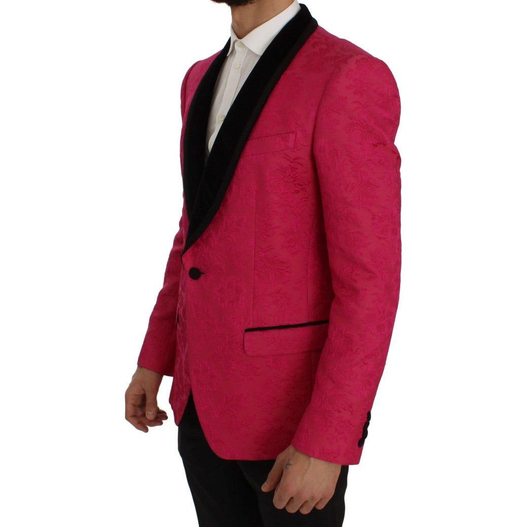 Dolce & Gabbana Pink Floral Brocade Slim Blazer Jacket