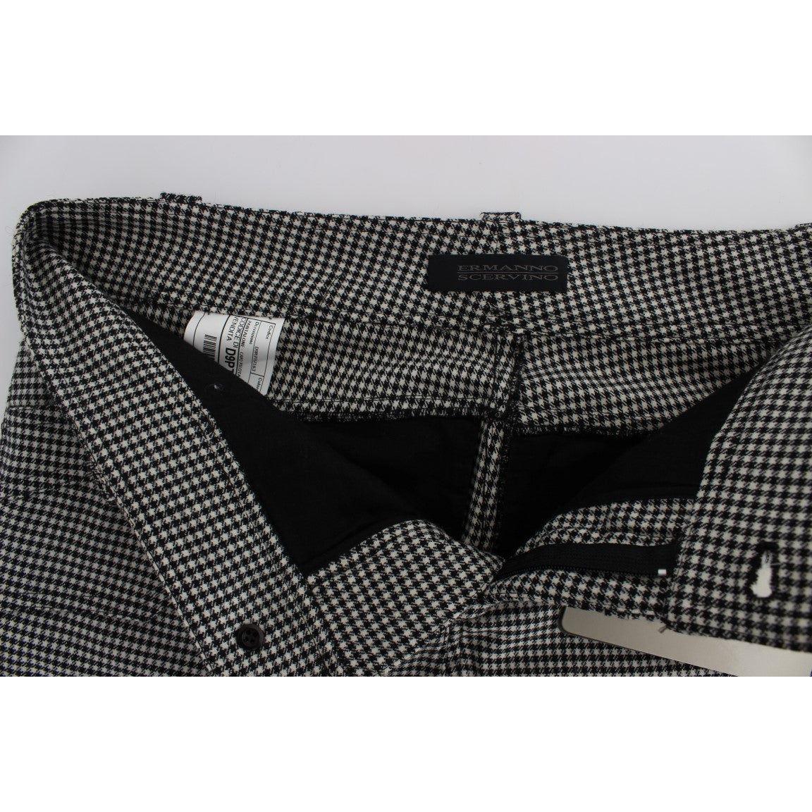 Ermanno Scervino Black White Checkered Cotton Casual Pants Jeans & Pants