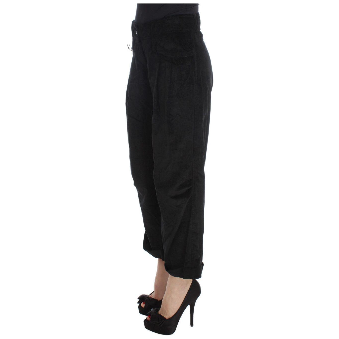 Ermanno Scervino Black Velvet Cotton Capri Bootcut Pants