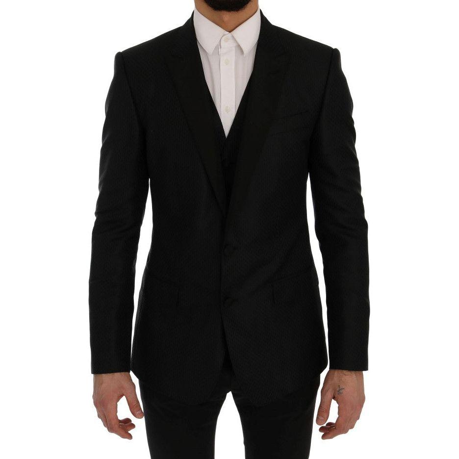 Dolce & Gabbana Elegant Black and Blue Silk Blend Blazer Set Dolce & Gabbana