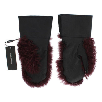 Dolce & Gabbana Black Leather Bordeaux Shearling Gloves