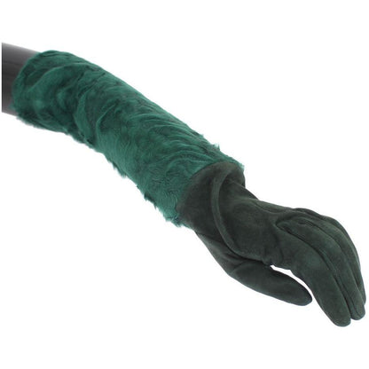 Dolce & Gabbana Green Leather Xiangao Fur Elbow Gloves Dolce & Gabbana