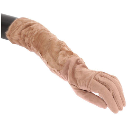 Dolce & Gabbana Beige Suede Xiangao Fur Elbow Gloves Dolce & Gabbana