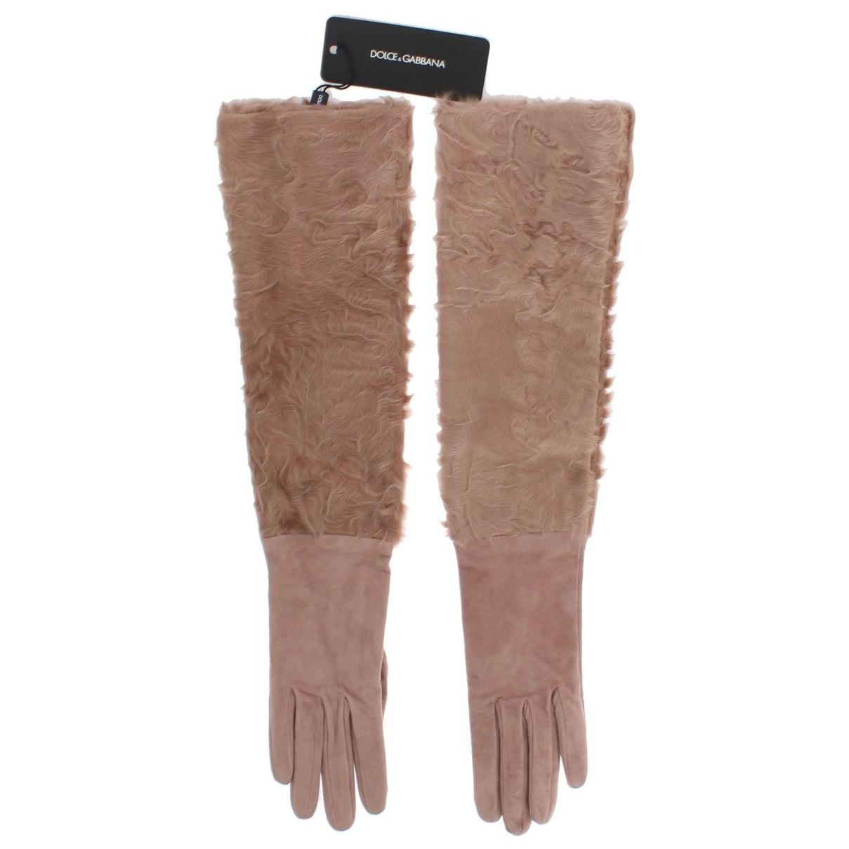 Dolce & Gabbana Beige Suede Xiangao Fur Elbow Gloves Dolce & Gabbana