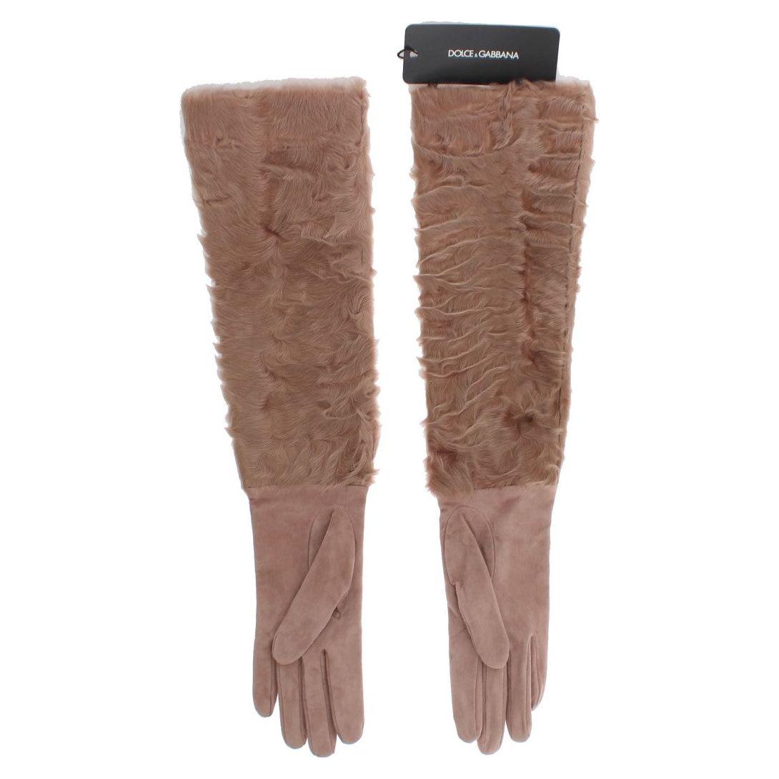 Dolce & Gabbana Beige Suede Xiangao Fur Elbow Gloves Dolce & Gabbana