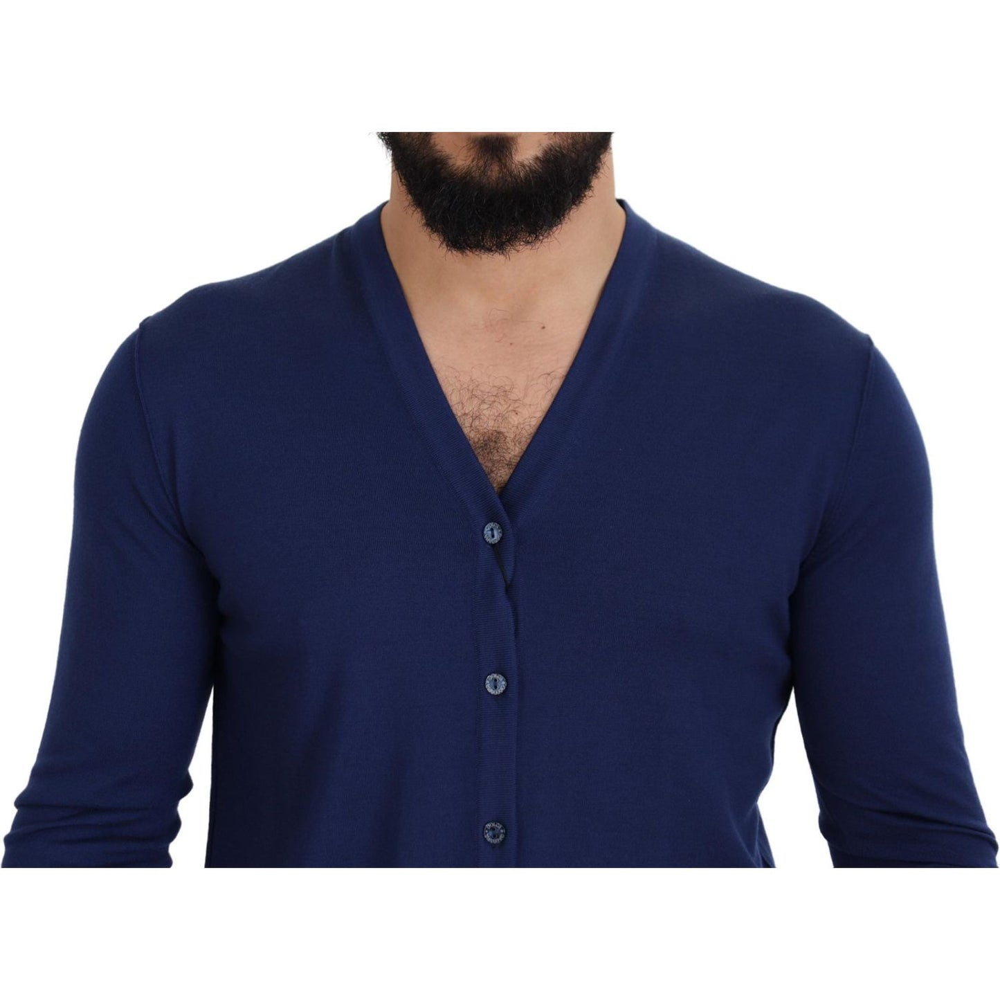 Dolce & Gabbana Blue Wool V-neck Button Down Cardigan Sweater 1728,67345645728,Blue,Cardigans - Sweaters - Clothing,Clothing,Dolce & Gabbana,IT44 | XS,Material: 100% Virgin Wool,Men,Men - Clothing,New with tags,Sweaters - Clothing,Sweaters - Men - Clothin