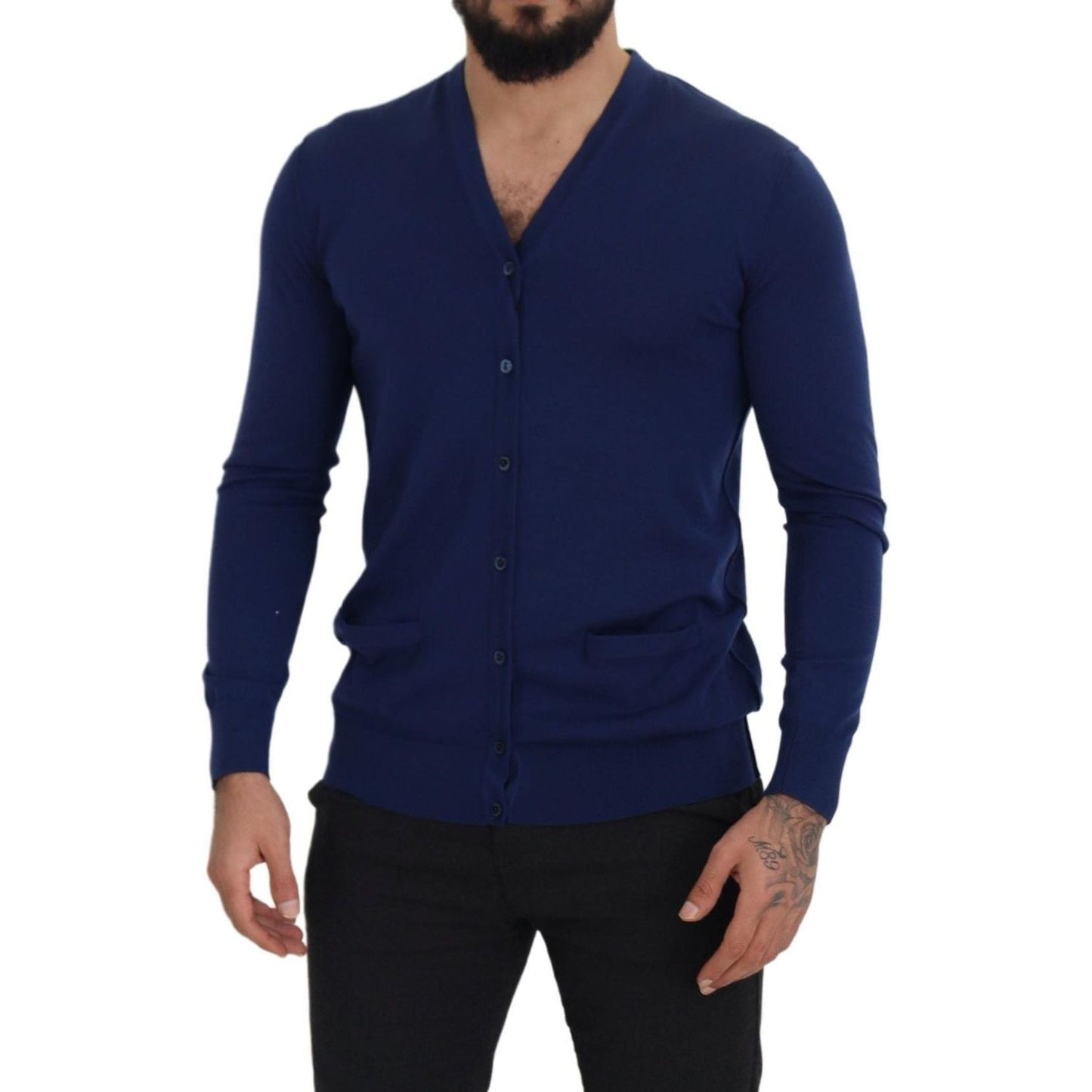 Dolce & Gabbana Blue Wool V-neck Button Down Cardigan Sweater 1728,67345645728,Blue,Cardigans - Sweaters - Clothing,Clothing,Dolce & Gabbana,IT44 | XS,Material: 100% Virgin Wool,Men,Men - Clothing,New with tags,Sweaters - Clothing,Sweaters - Men - Clothin