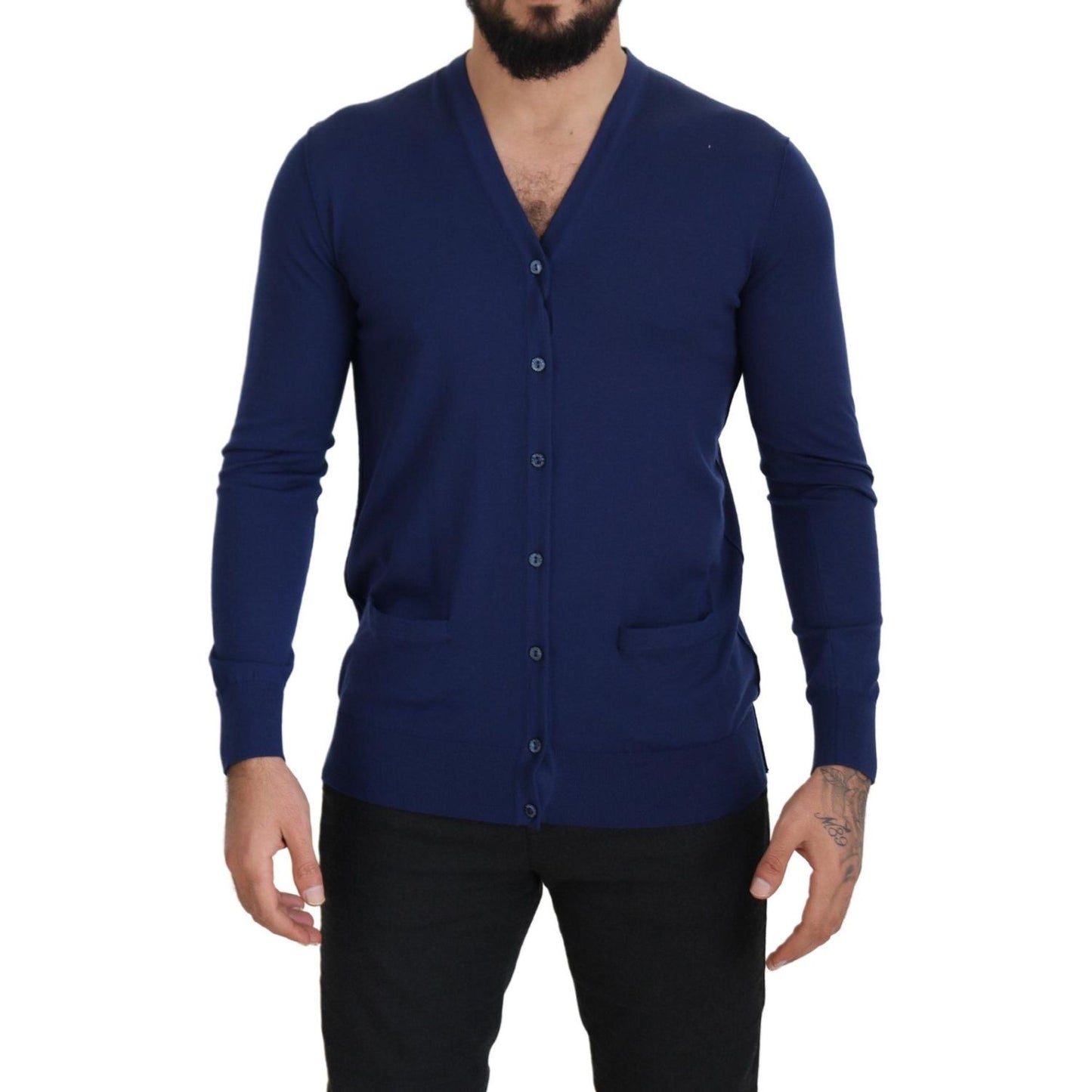 Dolce & Gabbana Blue Wool V-neck Button Down Cardigan Sweater 1728,67345645728,Blue,Cardigans - Sweaters - Clothing,Clothing,Dolce & Gabbana,IT44 | XS,Material: 100% Virgin Wool,Men,Men - Clothing,New with tags,Sweaters - Clothing,Sweaters - Men - Clothin
