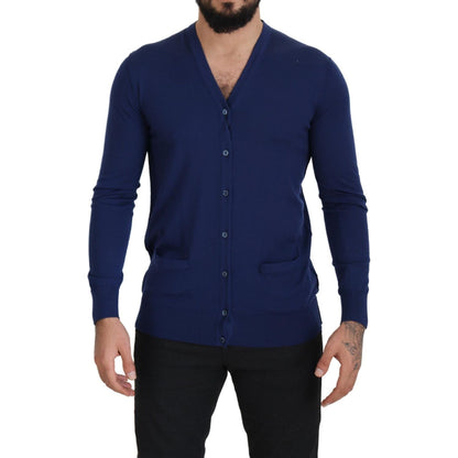 Dolce & Gabbana Blue Wool V-neck Button Down Cardigan Sweater 1728,67345645728,Blue,Cardigans - Sweaters - Clothing,Clothing,Dolce & Gabbana,IT44 | XS,Material: 100% Virgin Wool,Men,Men - Clothing,New with tags,Sweaters - Clothing,Sweaters - Men - Clothin