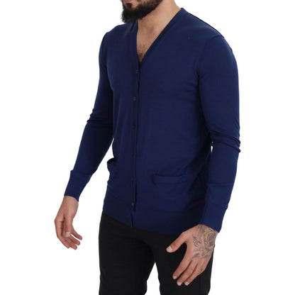 Dolce & Gabbana Blue Wool V-neck Button Down Cardigan Sweater 1728,67345645728,Blue,Cardigans - Sweaters - Clothing,Clothing,Dolce & Gabbana,IT44 | XS,Material: 100% Virgin Wool,Men,Men - Clothing,New with tags,Sweaters - Clothing,Sweaters - Men - Clothin