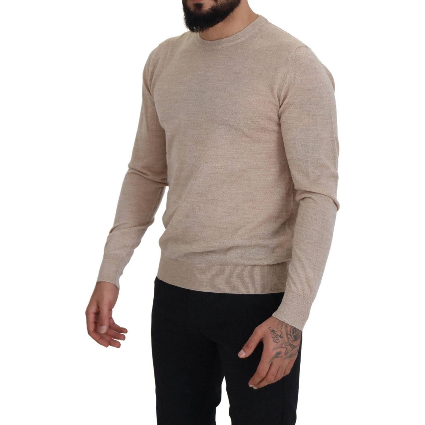 Dolce & Gabbana Elegant Beige Crewneck Wool Sweater Dolce & Gabbana