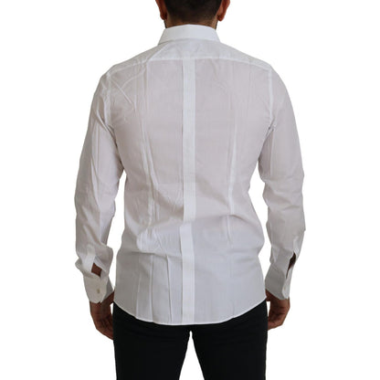 Dolce & Gabbana White Cotton Peacock Feather Formal GOLD Shirt