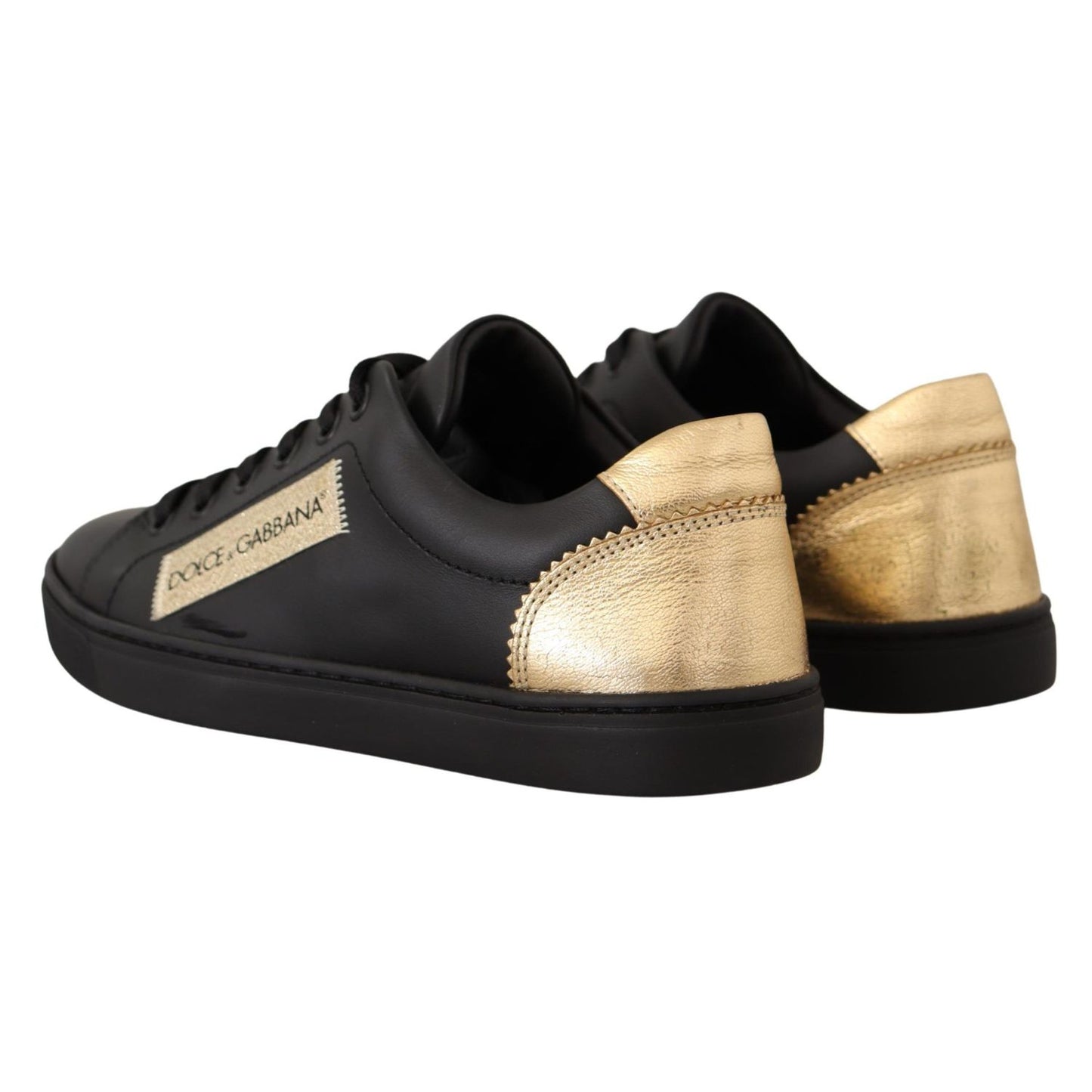 Dolce & Gabbana Black Gold Leather Low Top Sneakers Womens Shoes