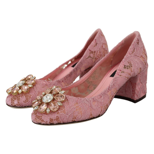 Dolce & Gabbana Pastel Pink Lace Crystal Embellished Pumps 1728,32% PA,41% VI,5% Silk,67345645728,Dolce & Gabbana,EU35.5/US5,EU35/US4.5,EU36/US5.5,EU37/US6.5,Material: 22% Cotton,New with tags,Pink,Pumps - Women - Shoes,Shoes,Women,Women - Shoes Dolce & G
