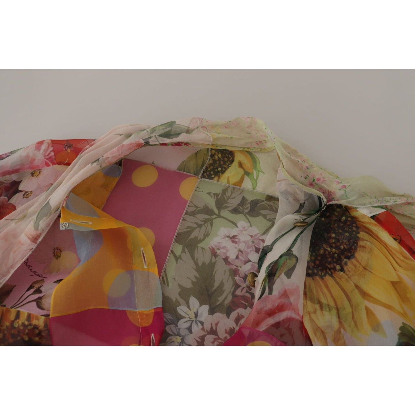 Dolce & Gabbana Multicolor Ascot Collar Patchwork Blouse Top