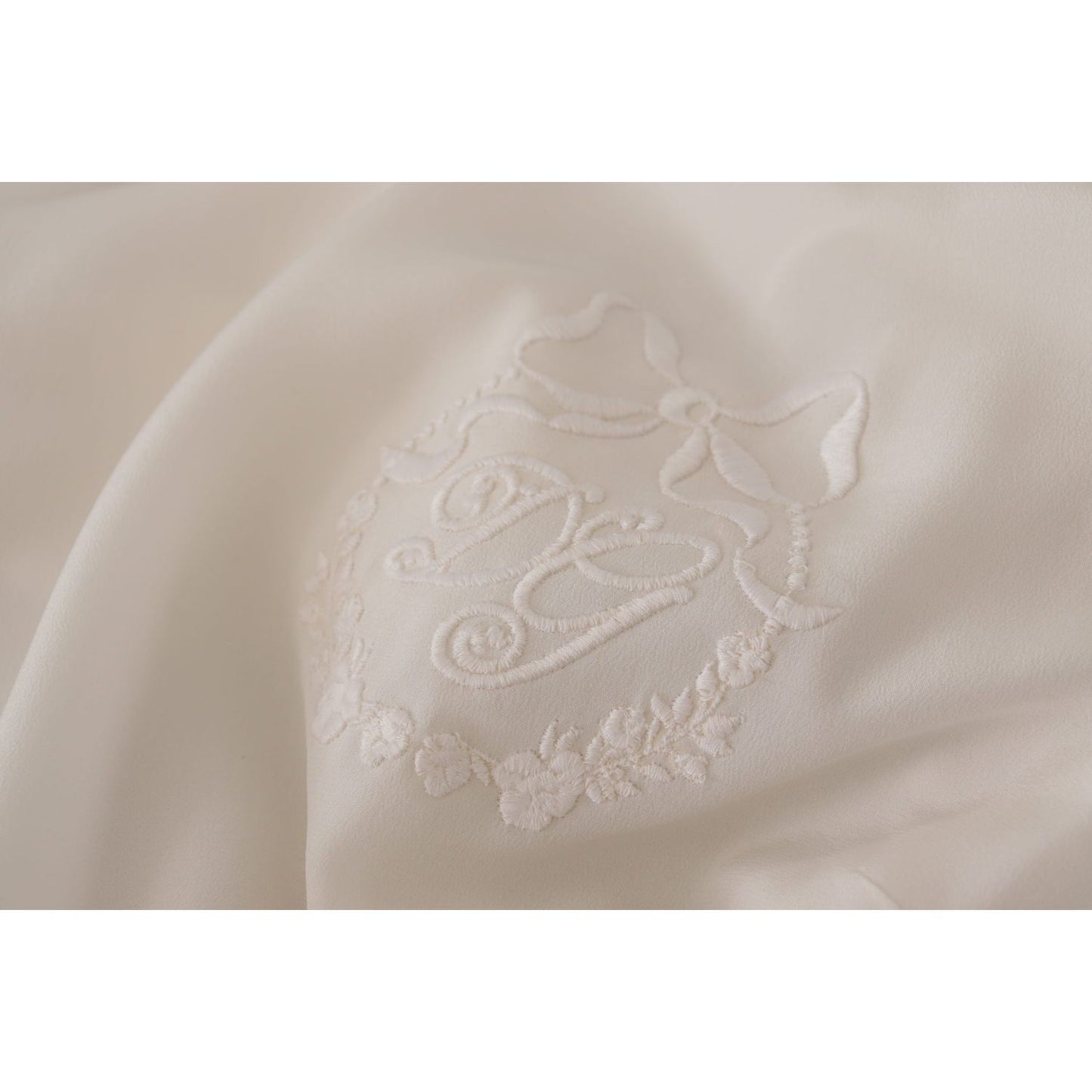 Dolce & Gabbana White Silk DG Logo Embroidered Long Sleeves Blouse