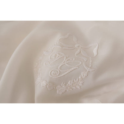 Dolce & Gabbana White Silk DG Logo Embroidered Long Sleeves Blouse