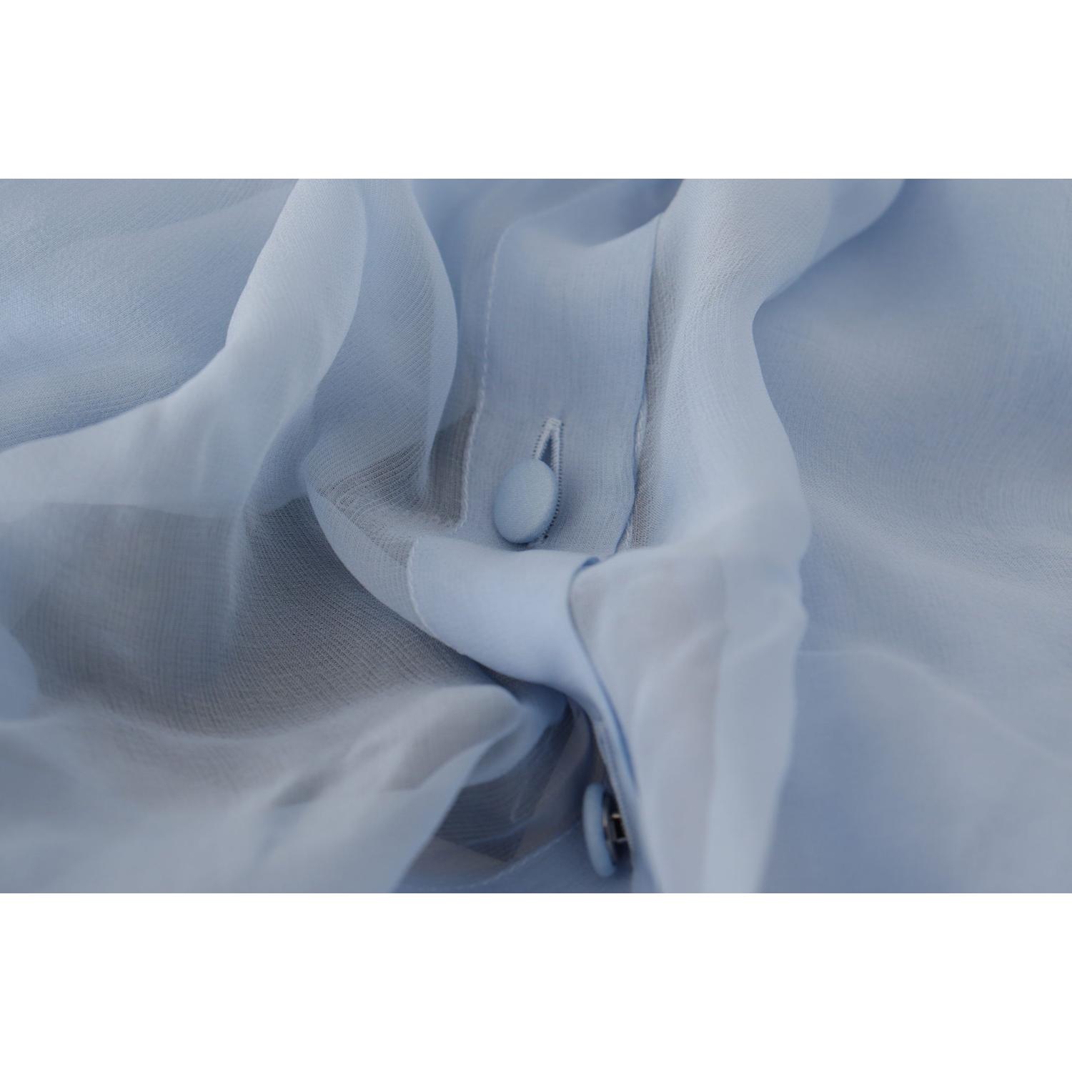 Dolce & Gabbana Light Blue Silk Ascot Collar Long Sleeves Top