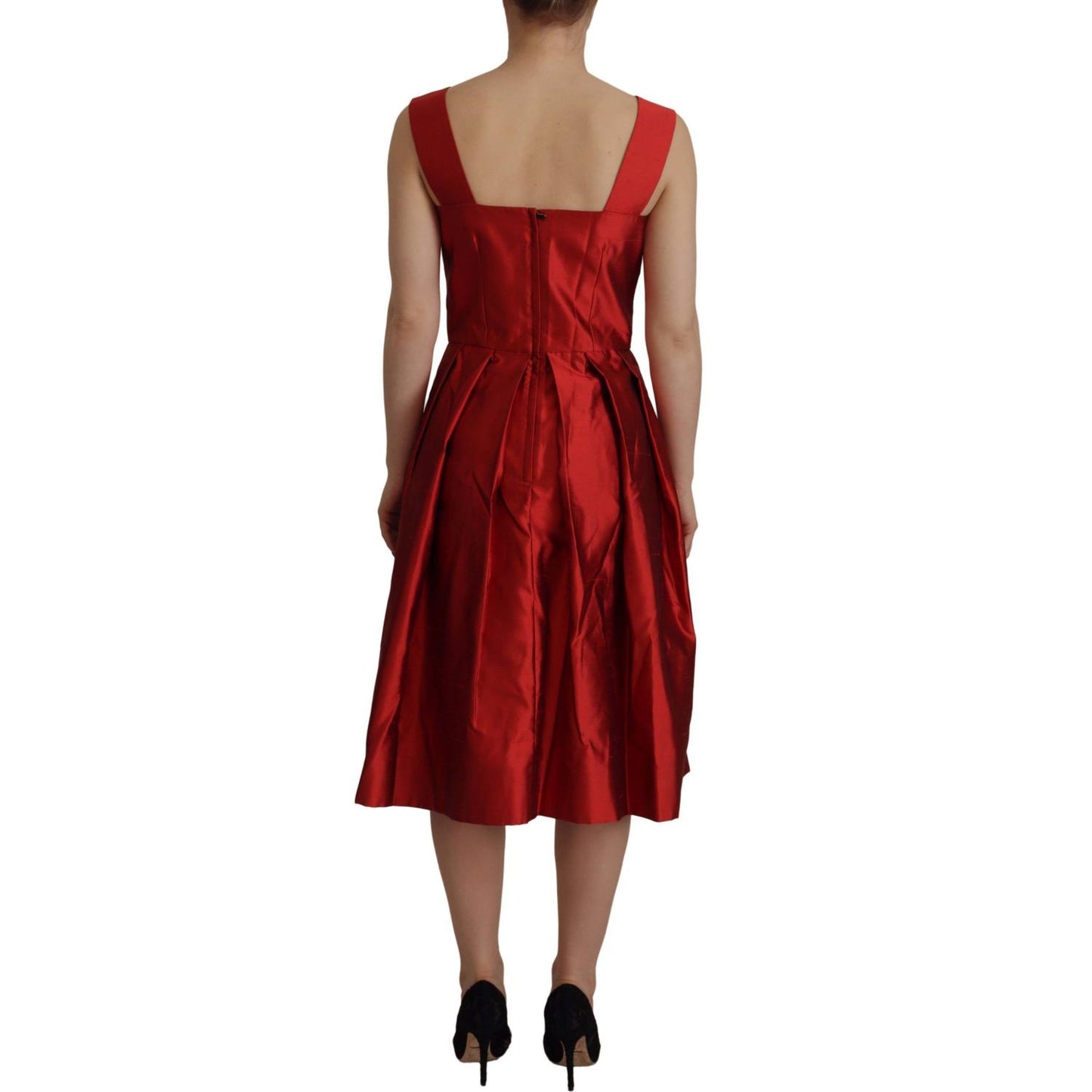 Dolce & Gabbana Radiant Red Silk A-Line Midi Dress Dolce & Gabbana