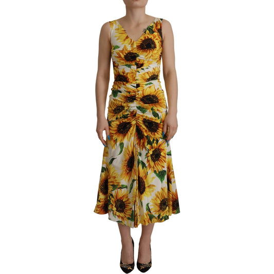 Dolce & Gabbana White Sunflower Print Sheath Midi Silk 1728,67345645728,8% Elastane,Clothing,Dolce & Gabbana,Dresses - Clothing,Dresses - Women - Clothing,IT36|XXS,Material: 92% Silk,Midi - Dresses - Clothing,New with tags,Pattern - Dresses - Clothing,Sle