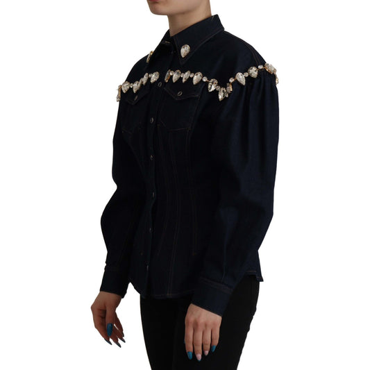 Dolce & Gabbana Elegant Crystal-Embellished Denim Jacket Dolce & Gabbana