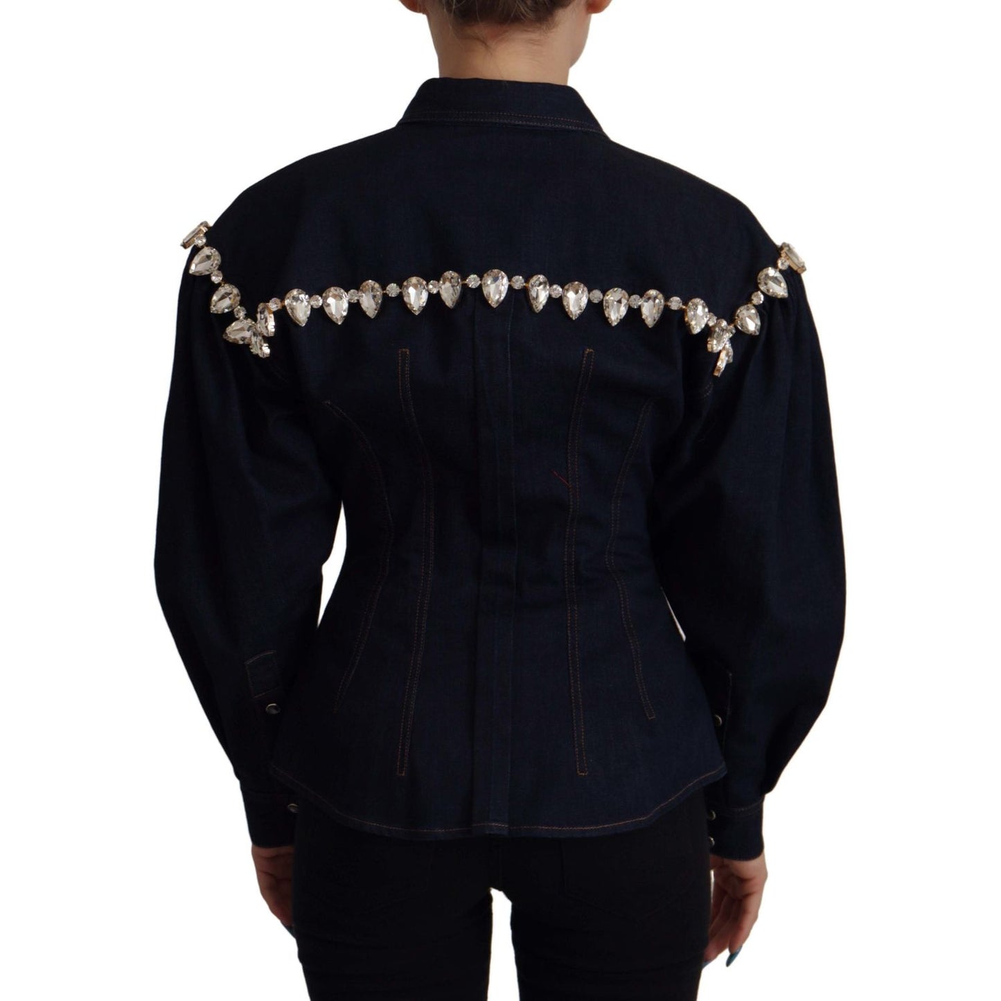Dolce & Gabbana Blue Denim Crystal Embellish Cotton Jacket