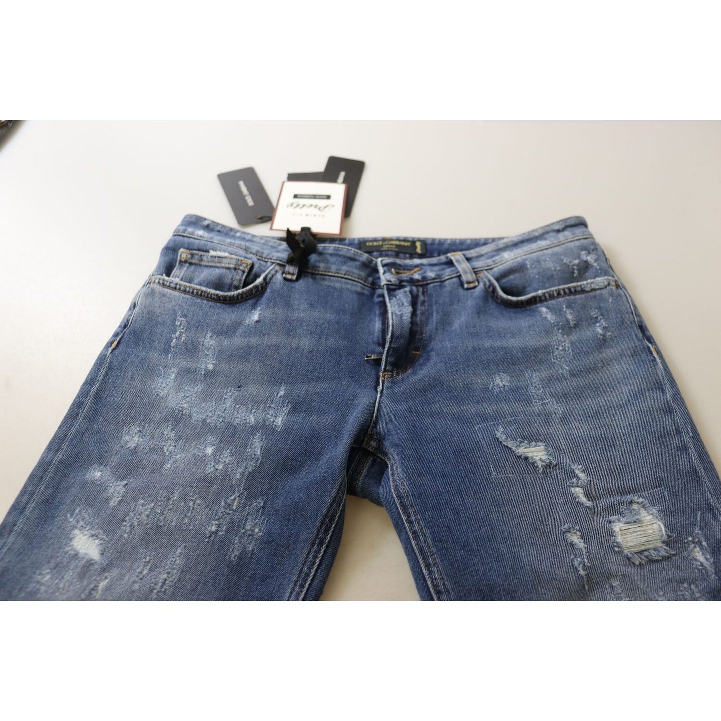 Dolce & Gabbana Blue Washed Cotton Skinny Low Waist Denim Jeans