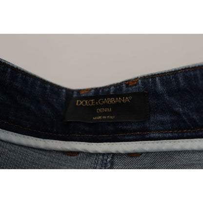 Dolce & Gabbana Blue Denim Crystal Embellished Pants Jeans