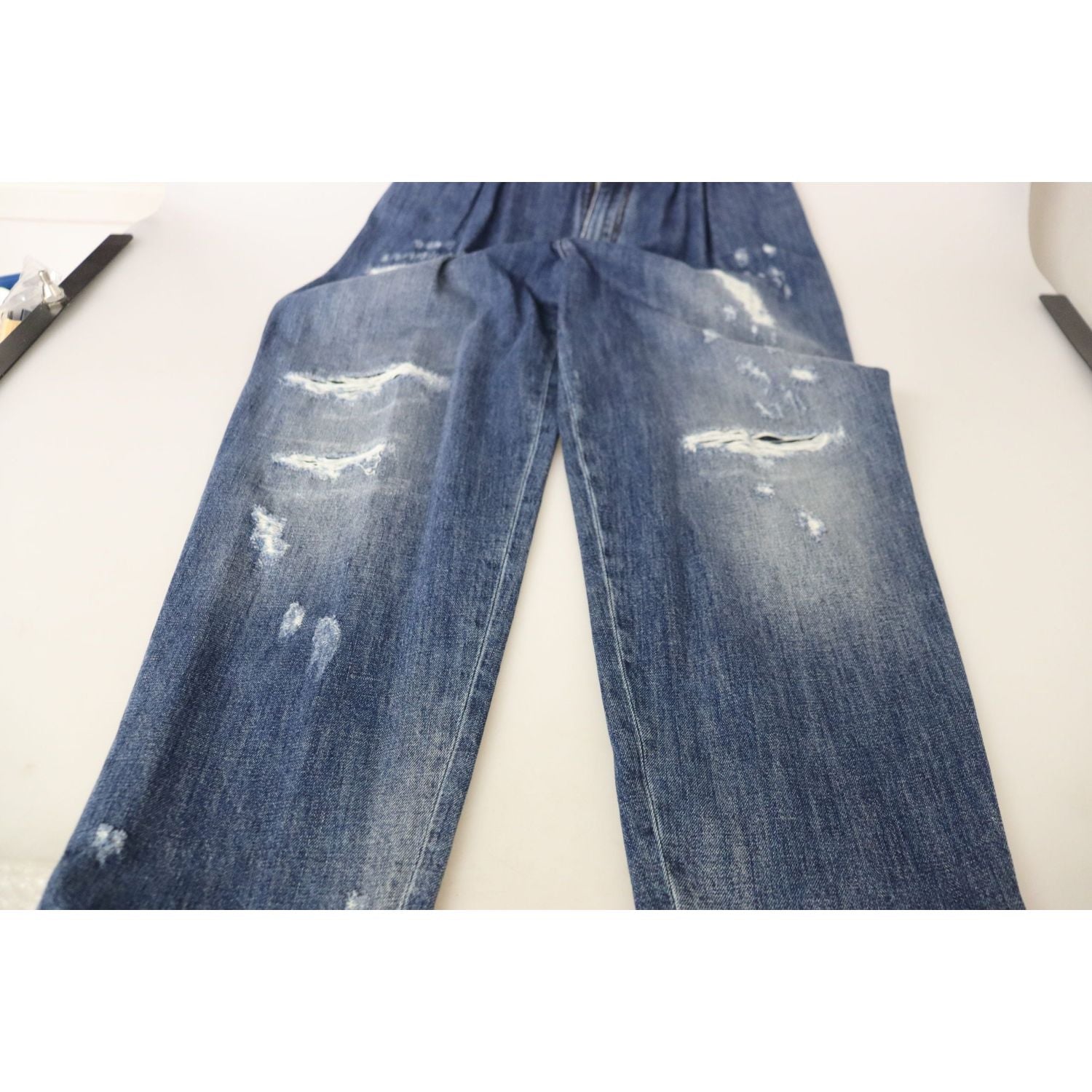 高腰紧身牛仔裤 - 时尚蓝色水洗