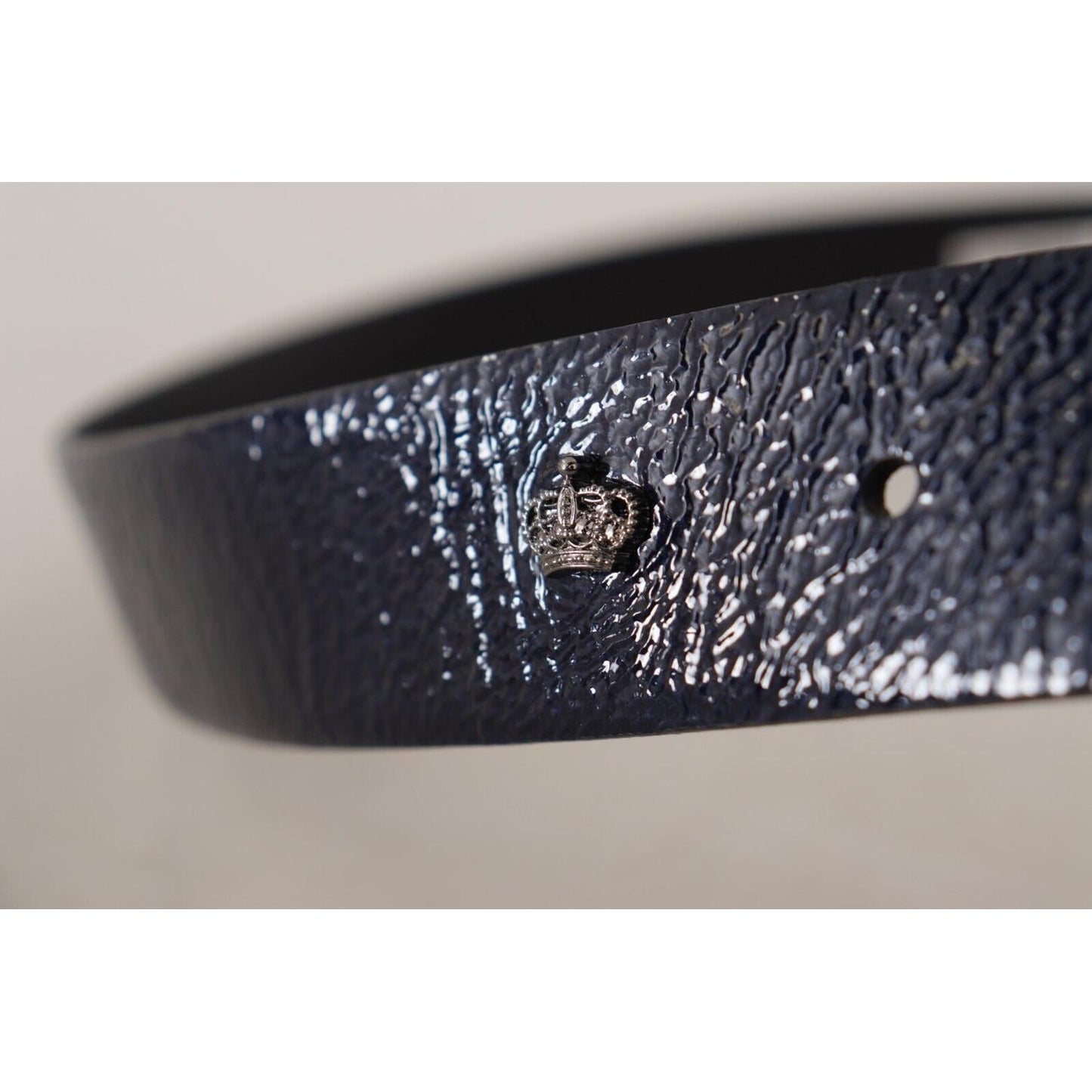 Dolce & Gabbana Blue Patent Leather Vernice Silver Logo Buckle Belt Dolce & Gabbana