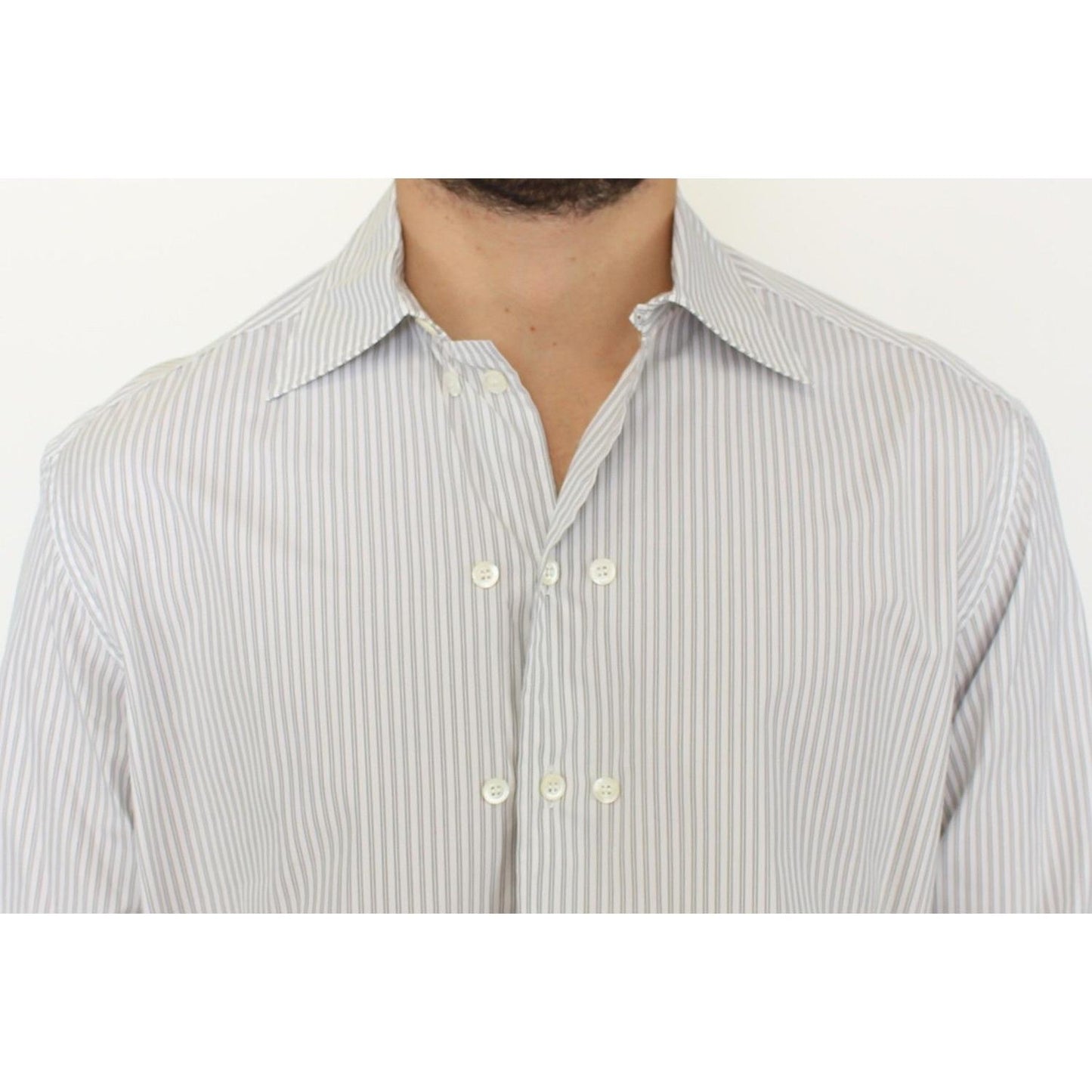 Ermanno Scervino Elegant White and Gray Striped Cotton Shirt Ermanno Scervino