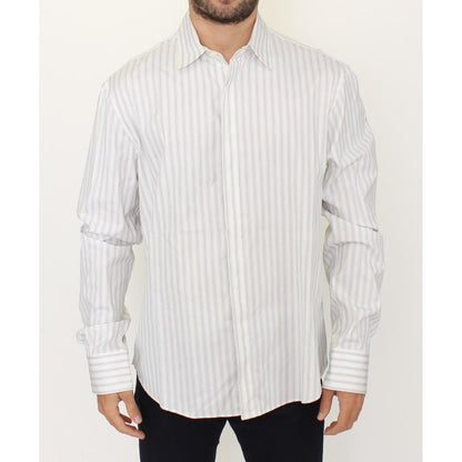 Ermanno Scervino White Black Striped Regular Fit Casual Shirt