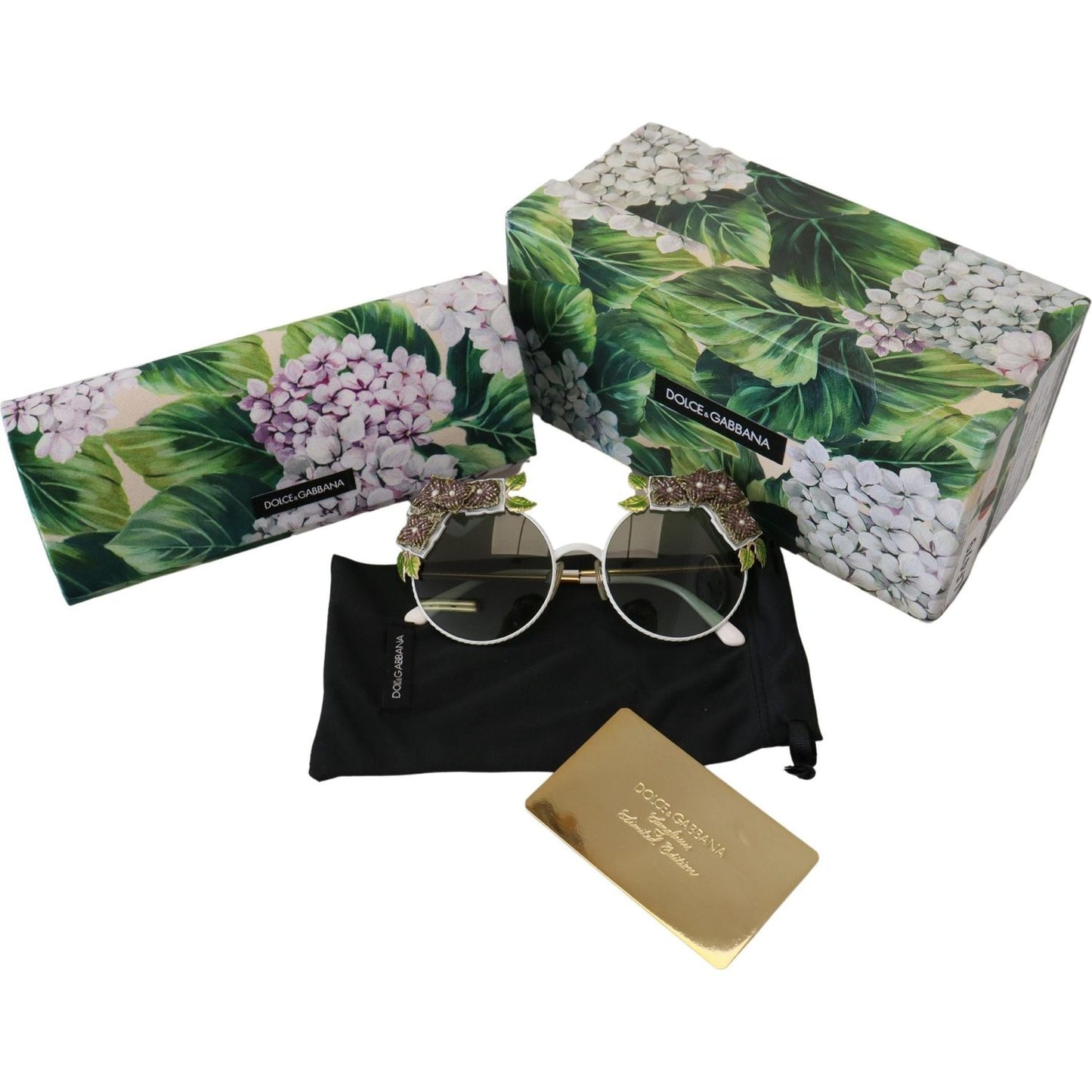 Dolce & Gabbana Elegant Floral Embellished Gold Sunglasses Dolce & Gabbana