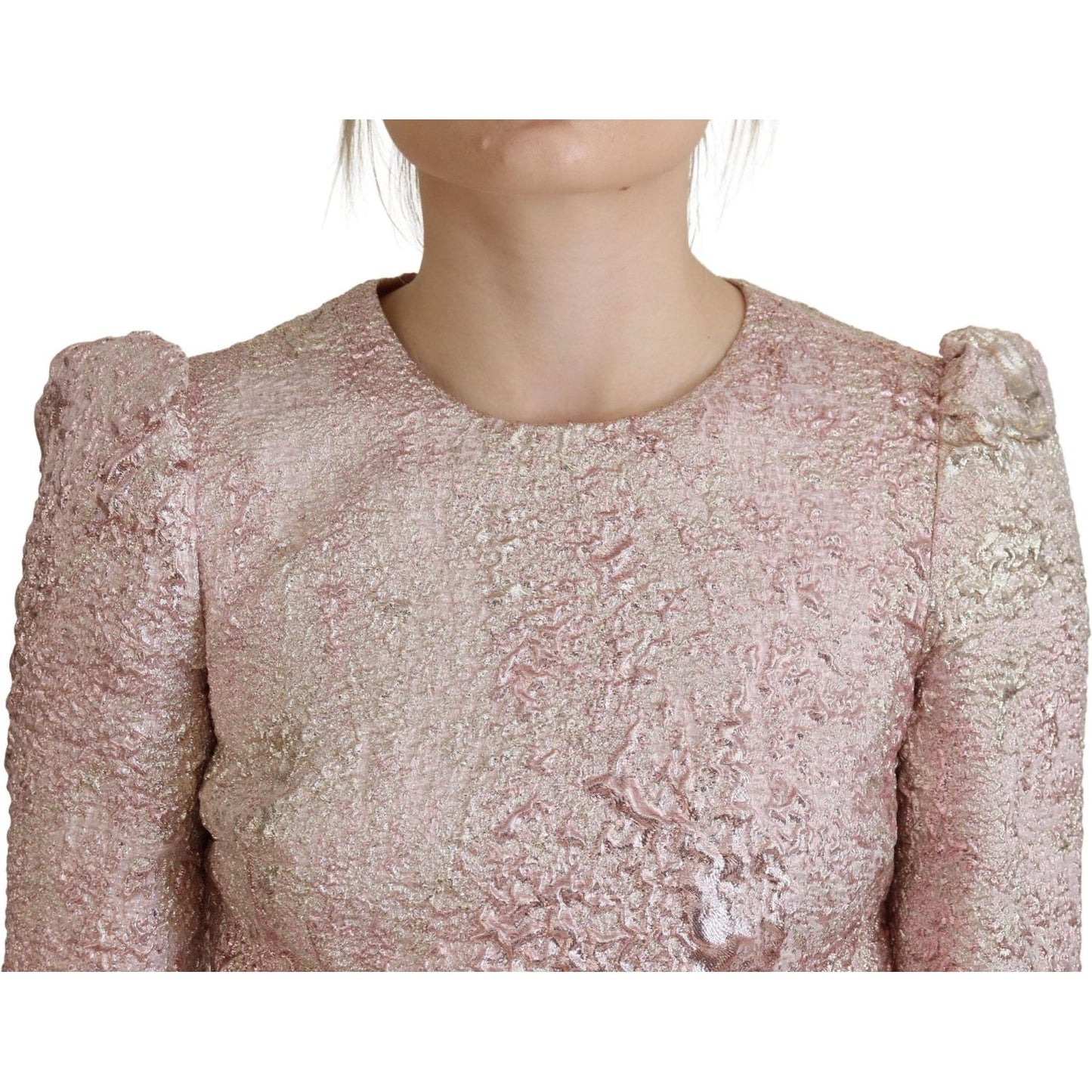 Dolce & Gabbana Pink Jaquard 3/4 Sleeve Sheath Midi Dress