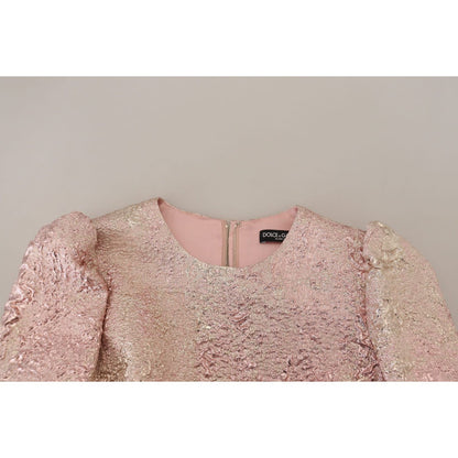 Dolce & Gabbana Pink Jaquard 3/4 Sleeve Sheath Midi Dress