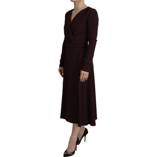 Dolce & Gabbana Elegant Brown Long Sleeve Wrap Dress Dolce & Gabbana