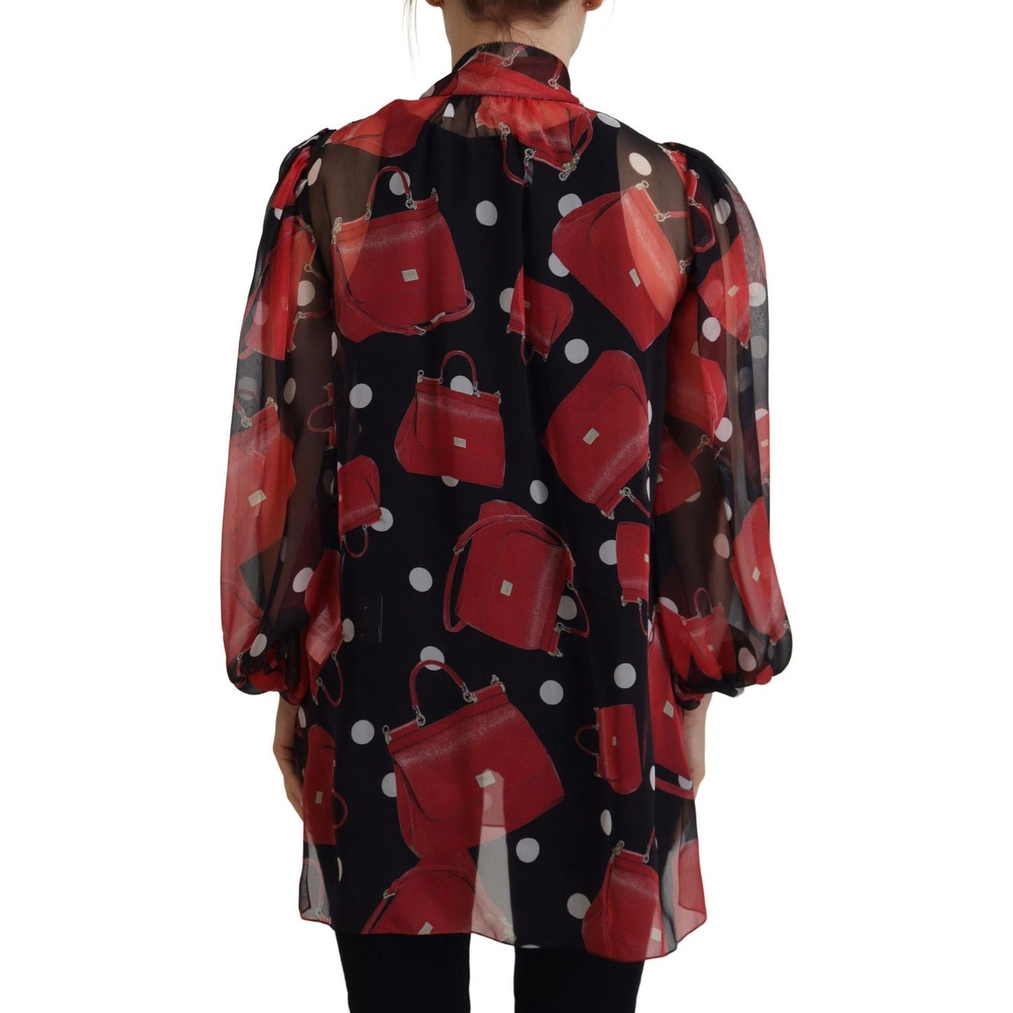 Dolce & Gabbana Black Red Sicily Bag Silk Shirt Top Blouse