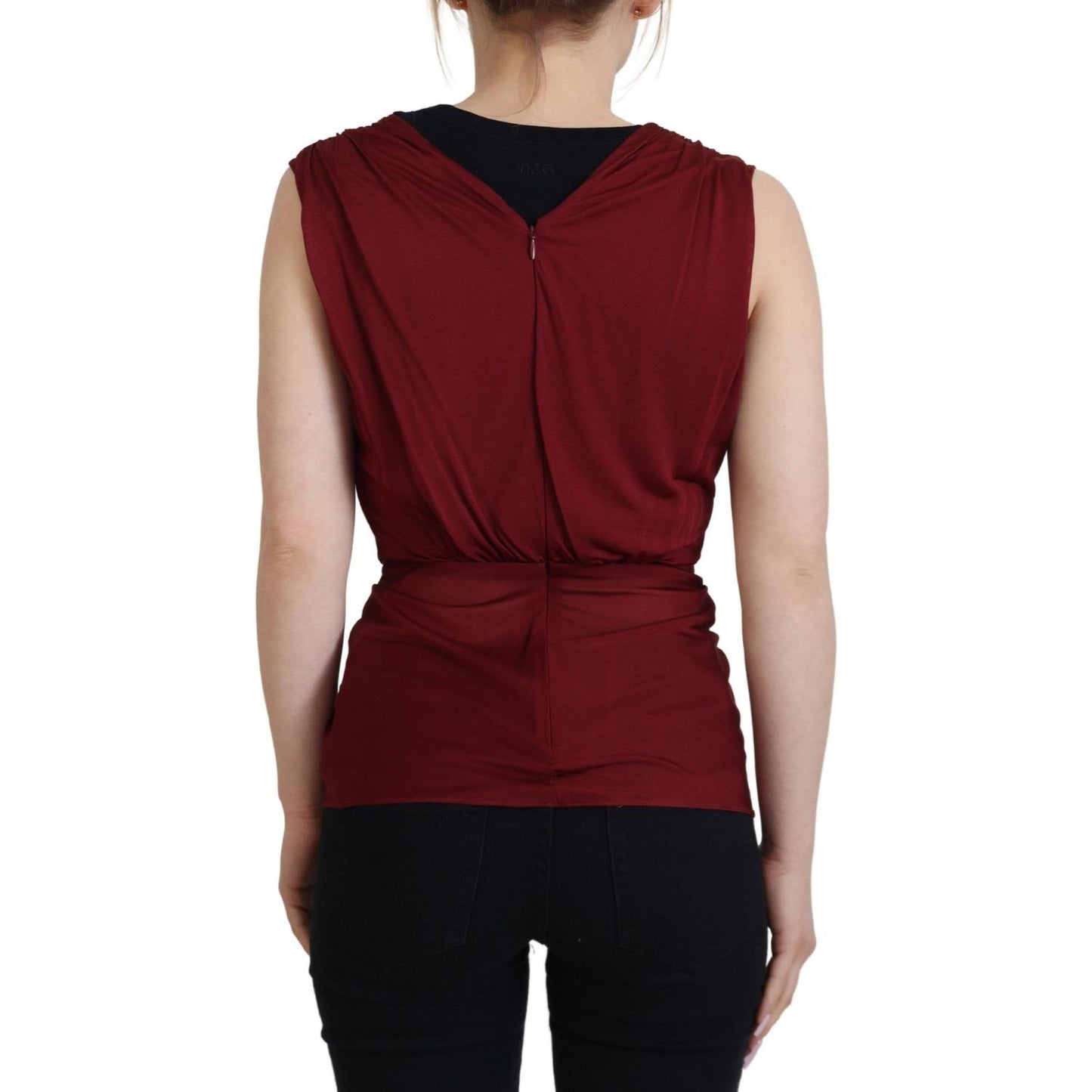 Dolce & Gabbana Bordeaux Silk Stretch Top Vest Blouse