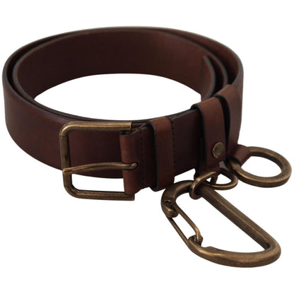 Dolce & Gabbana Brown Leather Gold Metal Buckle Carabiner Belt Dolce & Gabbana