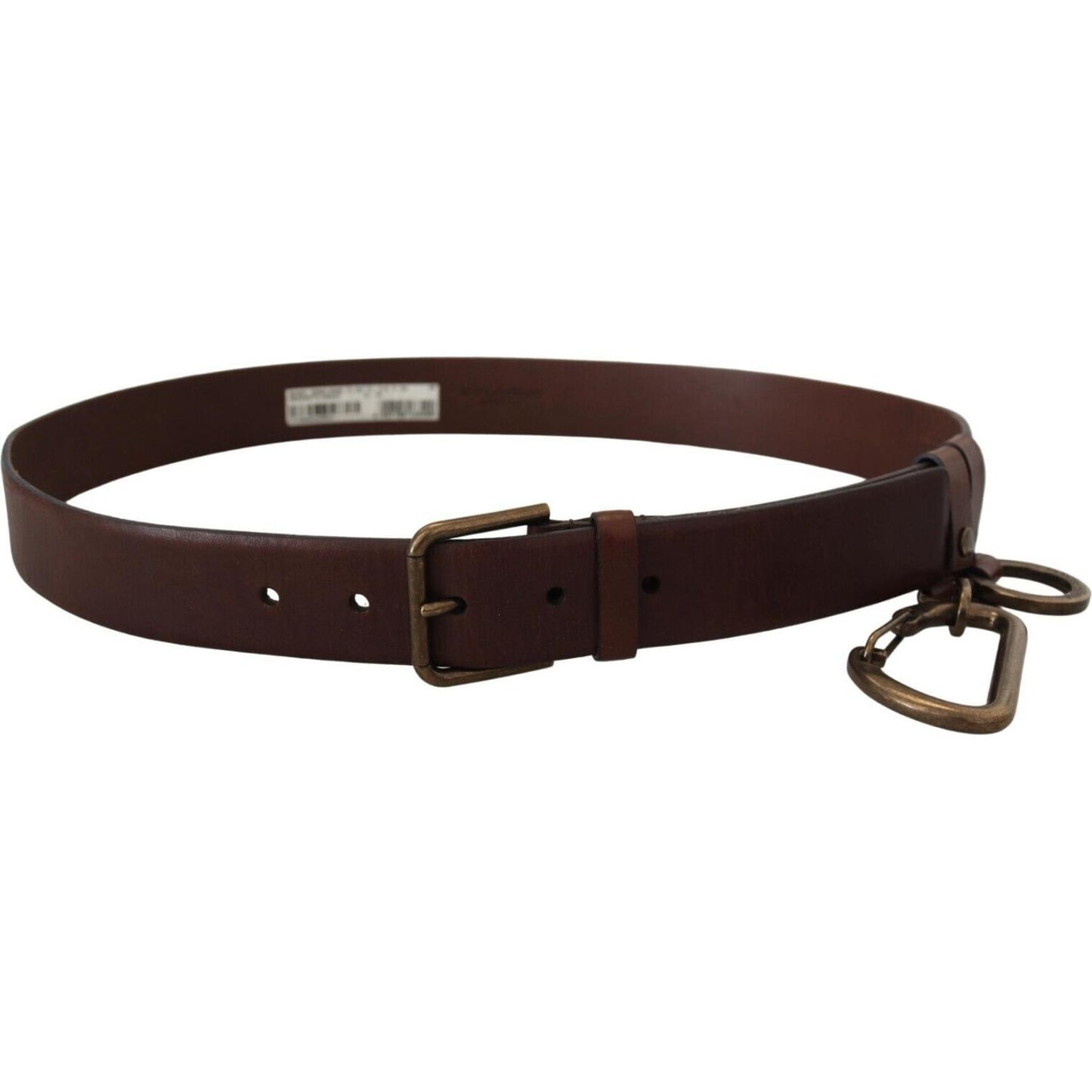 Dolce & Gabbana Brown Leather Gold Metal Buckle Carabiner Belt Dolce & Gabbana