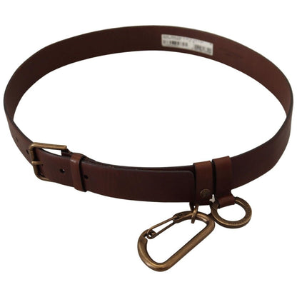 Dolce & Gabbana Brown Leather Gold Metal Buckle Carabiner Belt Dolce & Gabbana