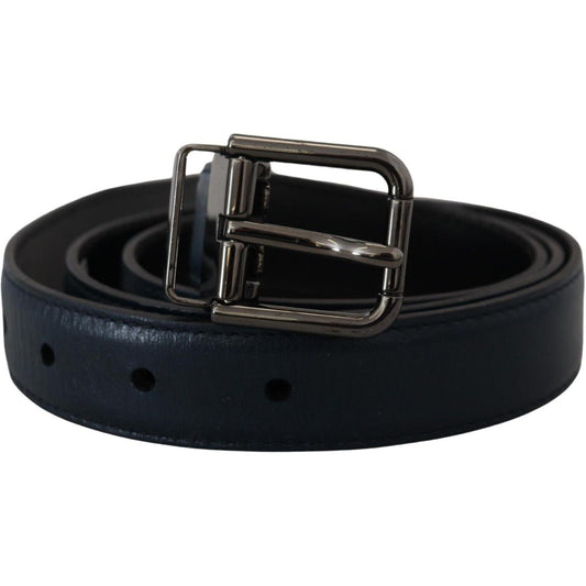 Dolce & Gabbana Blue Leather Silver Metal Buckle Vintage Belt Dolce & Gabbana