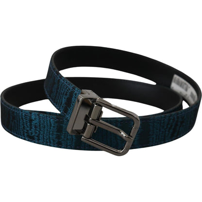 Dolce & Gabbana Blue Jacquard Moire Silver Metal Belt Men Dolce & Gabbana