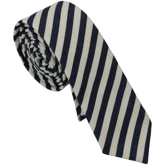 Denny Rose White Blue Striped Classic Adjustable Men Silk Tie Denny Rose
